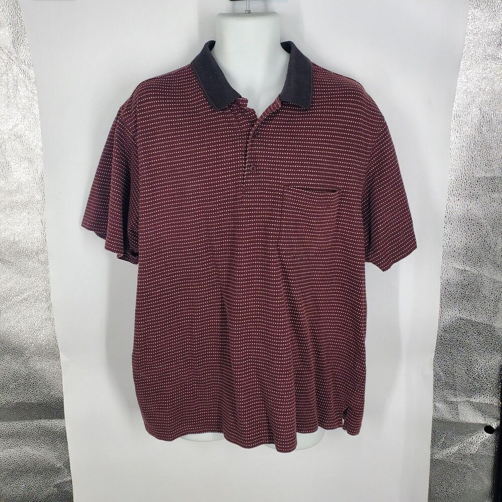John Henry Polo Shirt Mens 2XL Burgundy Micro Dot Contrast Collar Pocket Knit